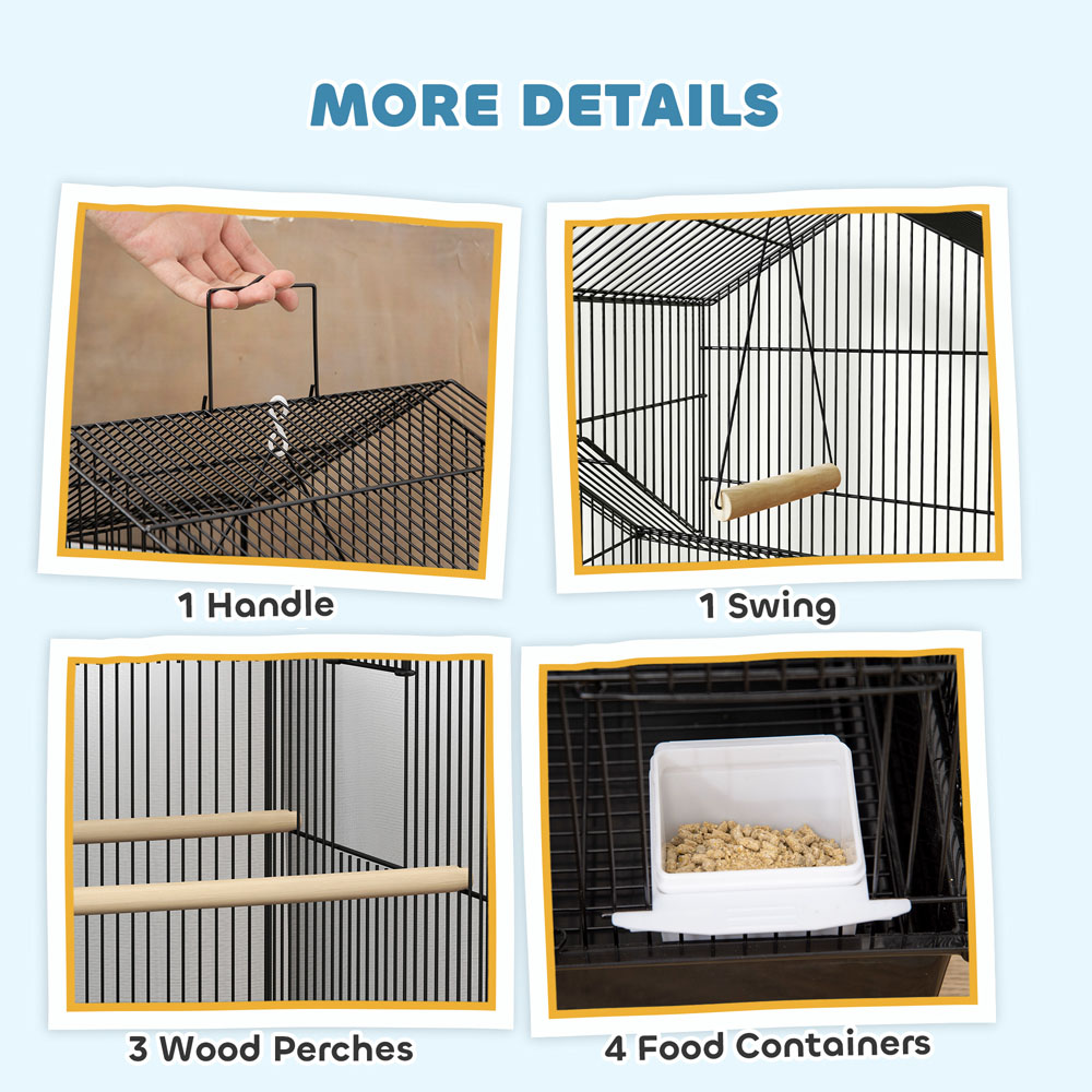 PawHut Black Finch Canary Bird Cage with Stand and Slide Tray Image 7