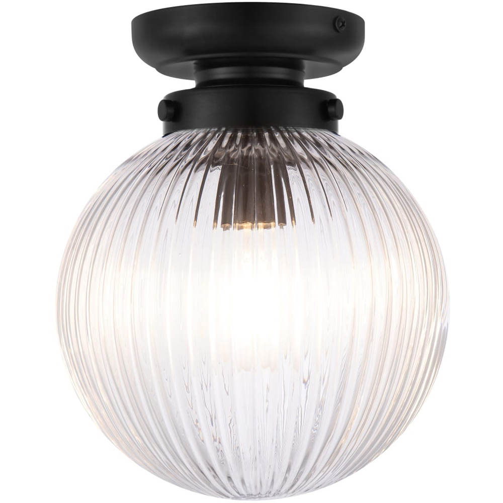Cosylyte Finley Bathroom Classic Ribbed Glass Black Metal Base Ceiling Light Image 4