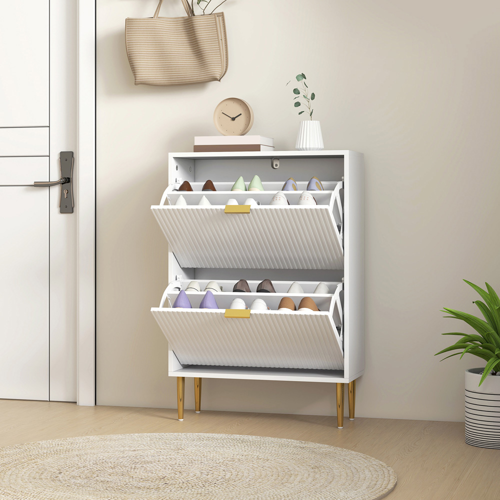 HOMCOM 2 Flip Drawer White Slim Shoe Storage Cabinet Image 8