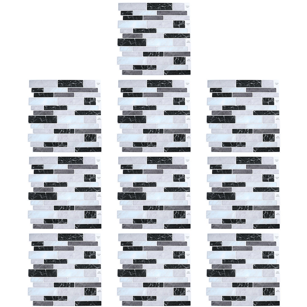 Living and Home Brick Effect Grey and Black Self Adhesive Wall Sticker 10 Pack Image 2