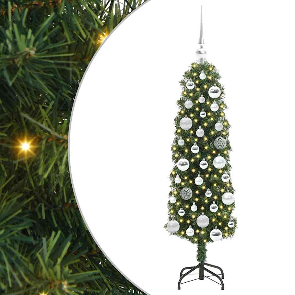 vidaXL Green Artificial Christmas Tree with Pinecones LEDs Silver Decoration Ornaments 4ft Image 2