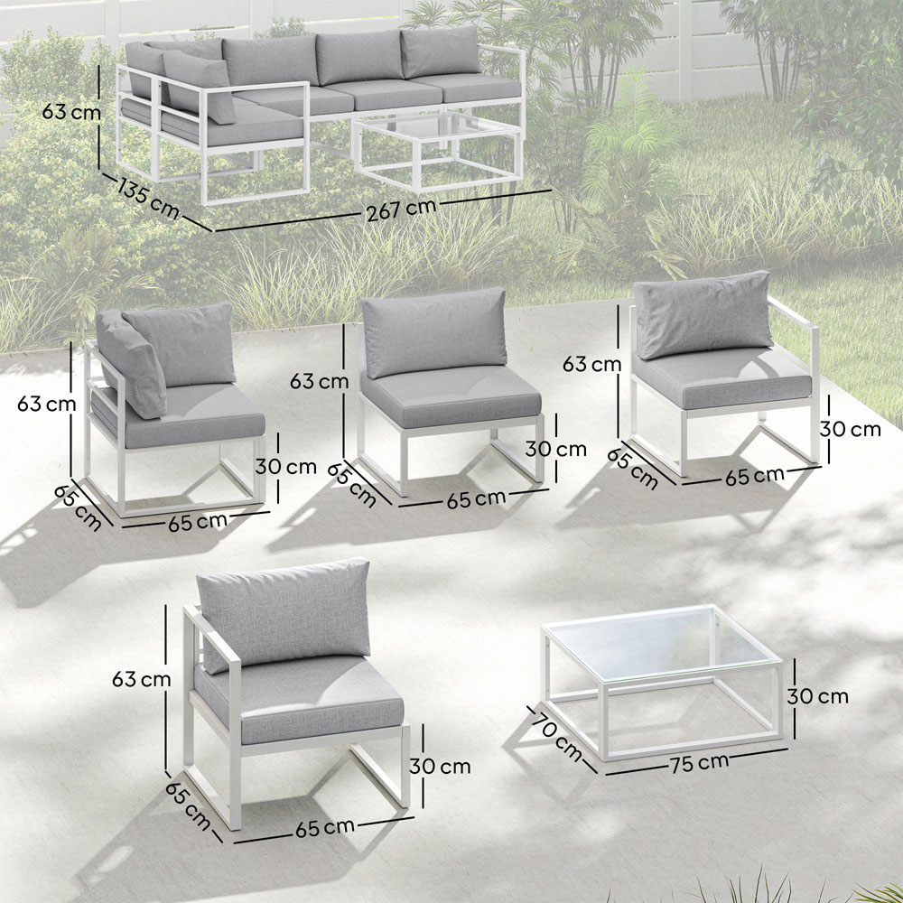 Outsunny 6 Seater Light Grey Aluminium Garden Lounge Set with Cushion Image 9