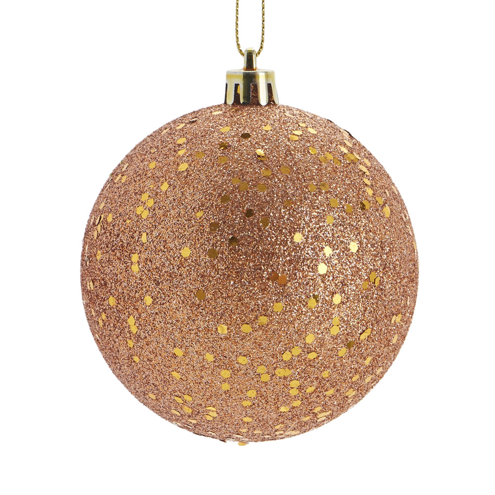 Wilko 6 pack Country Christmas Copper Glitter Christmas Baubles Image 1