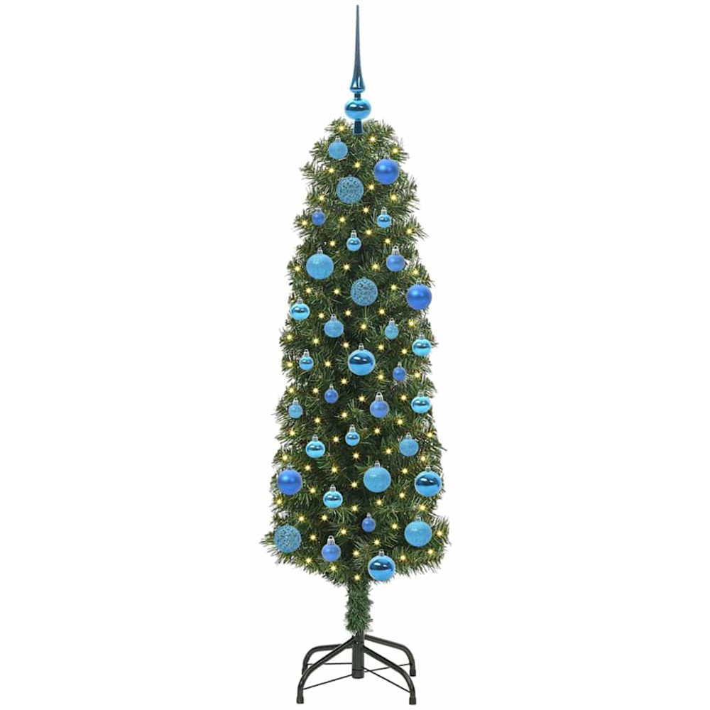 vidaXL Green Artificial Christmas Tree with Pinecones LEDs Blue Decoration Ornaments 5ft Image 1