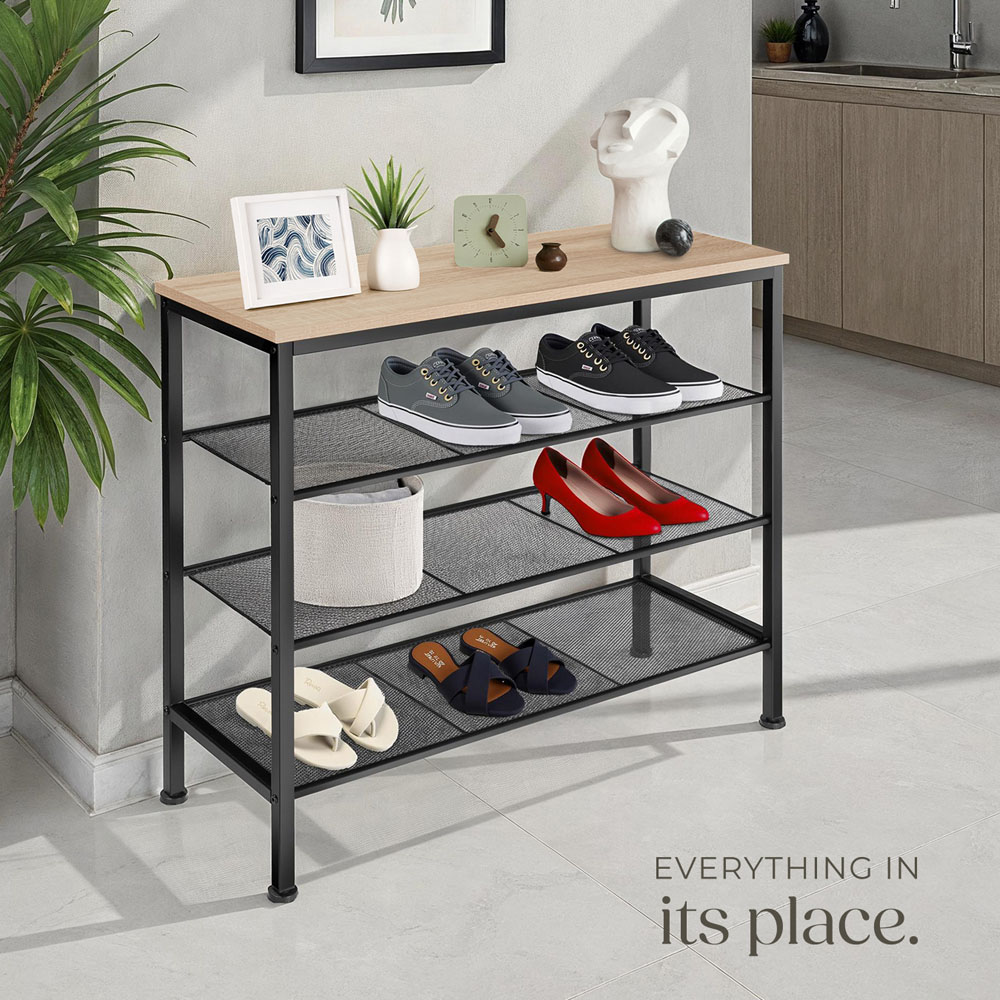 tectake Newport 3 Grid Shelf Oak Sonoma Shoe Rack Image 8