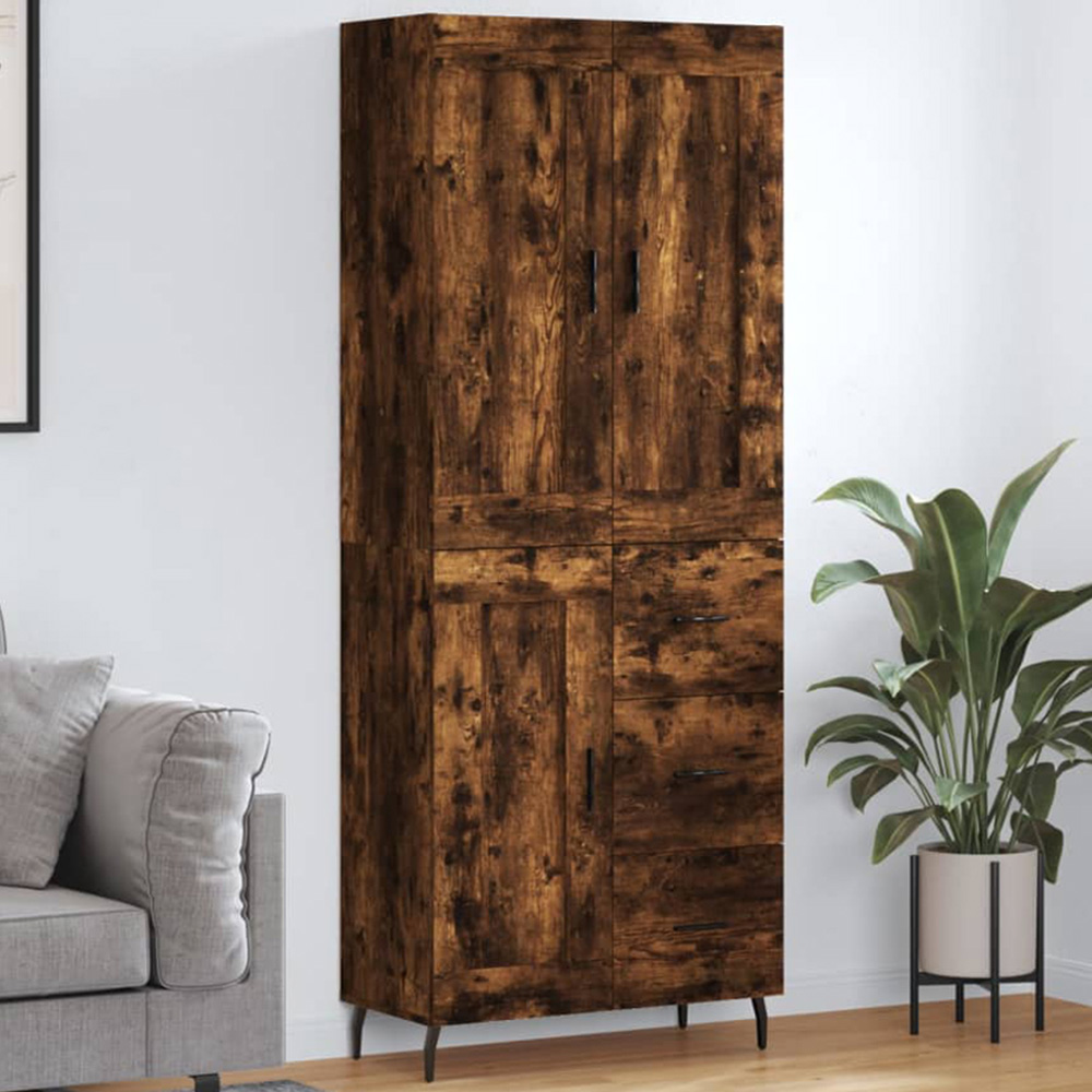 vidaXL 3 Door 3 Drawer Smoked Oak Highboard Image 1