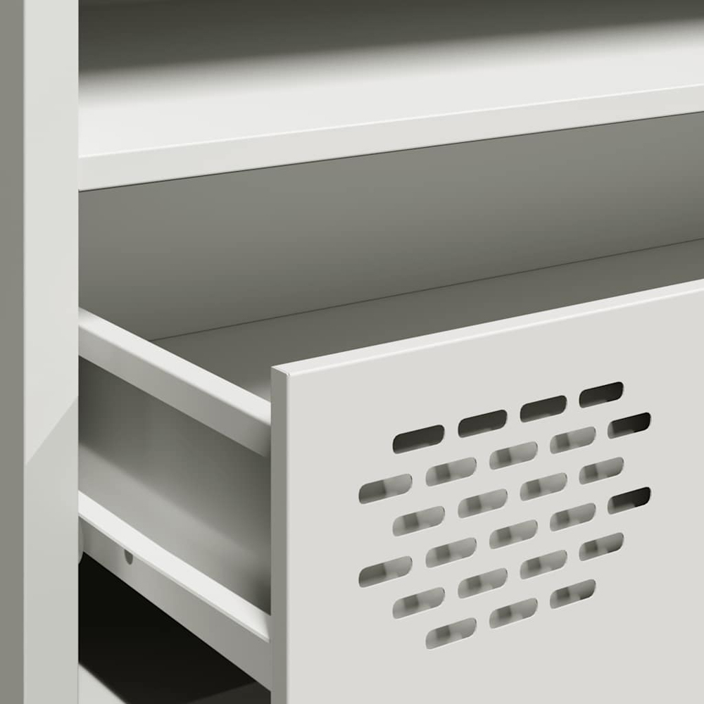 vidaXL 3 Drawer 3 Shelf White Steel Wide TV Cabinet Image 8