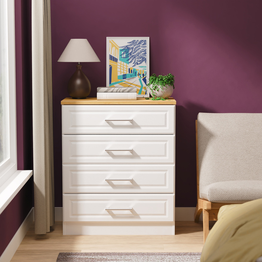 Crowndale Kent 4 Drawer White Ash and Modern Oak Chest of Drawers Ready Assembled Image 7