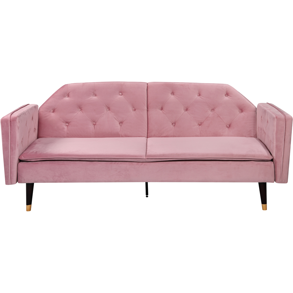 Comfy Living 3 Seater Pink and Gold Plush Velvet Tufted Sofa Bed Image 2