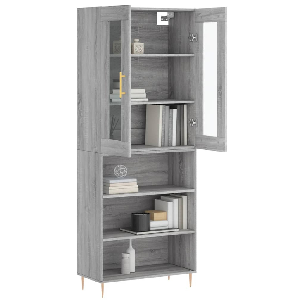 vidaXL 2 Glass Door 3 Shelf Grey Sonoma Highboard Image 3