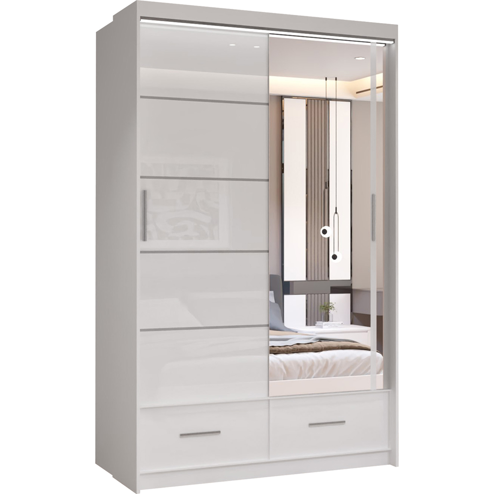 Sliding Wardrobes 4U Sycylia 2 Door 2 Drawer White High Gloss Mirror Wardrobe Image 2