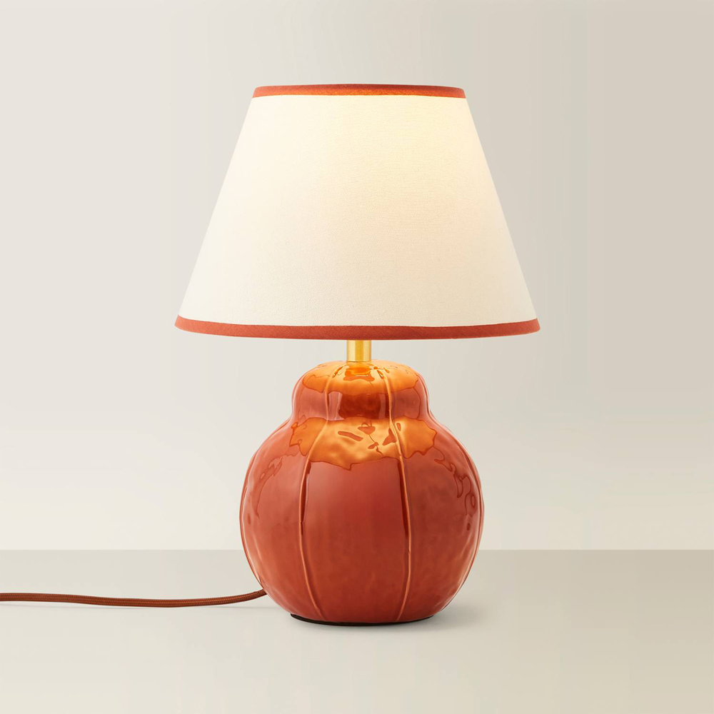 ValueLights Gourdette Tapered Trim Shade Burnt Orange Glazed Table Lamp with Bulb Image 5