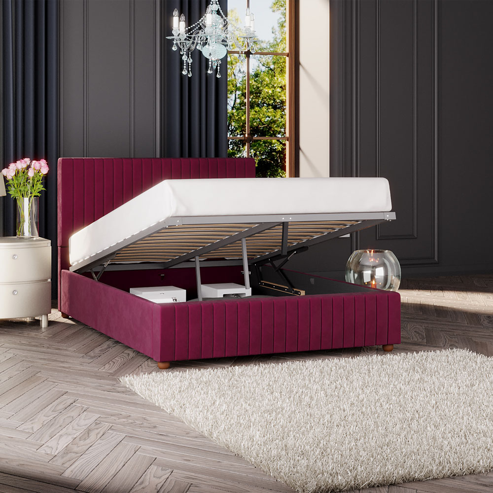 Laurence Llewelyn-Bowen Estella Single Berry Plush Velvet Ottoman Bed Image 2