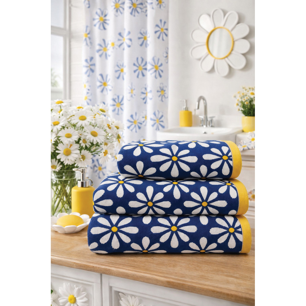 Bellissimo Home Cotton Blue Daisy Jacquard Bath Towel Image 2