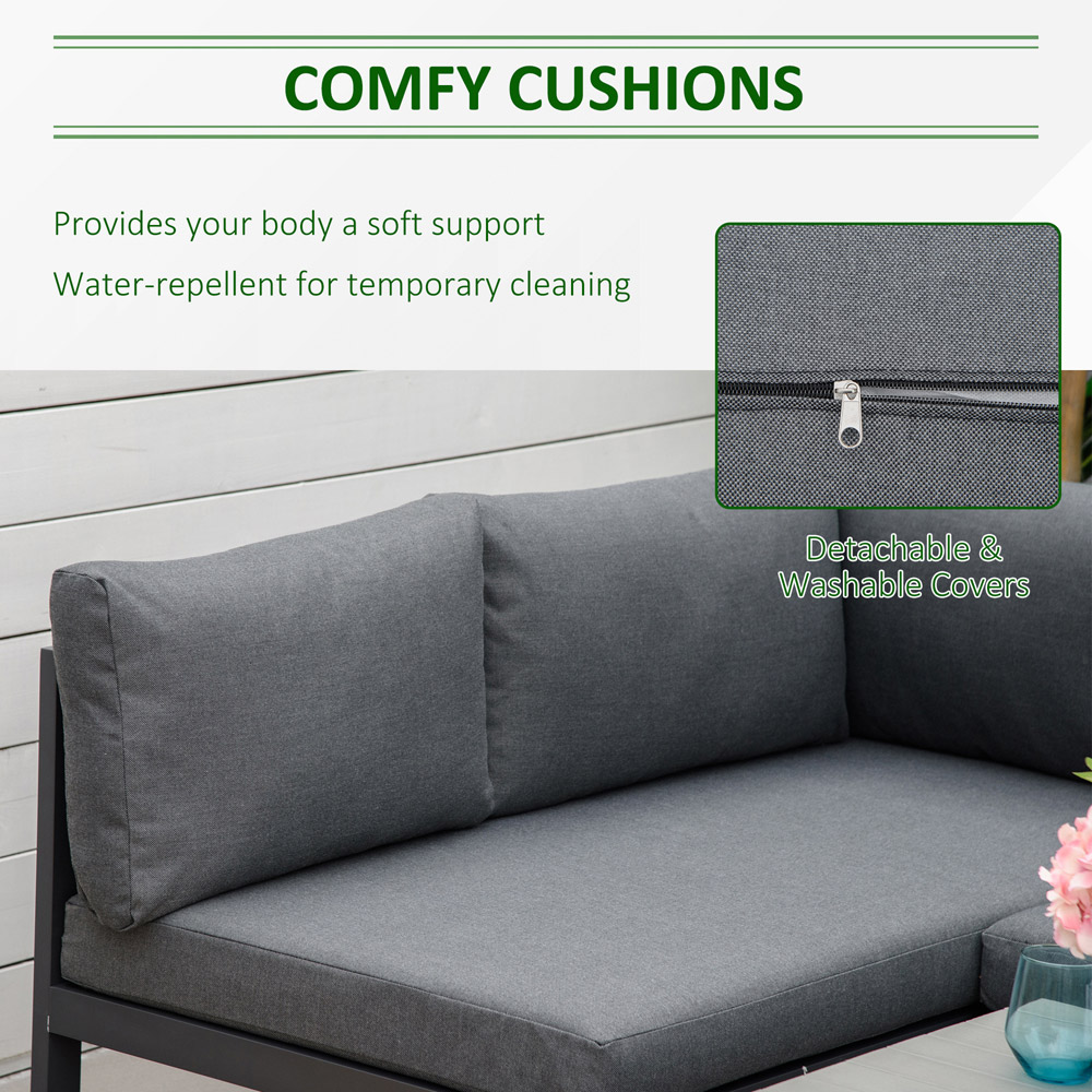 Outsunny 5 Piece Grey Aluminium L-shaped Corner Sofa Set with Coffee Table Image 5