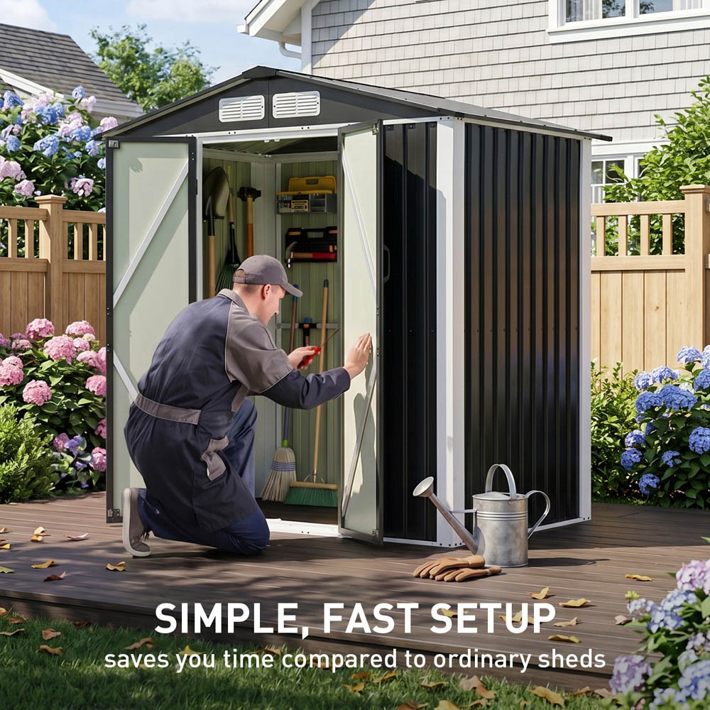 Living and Home 6 x 4ft Black Metal Apex Garden Storage Shed Image 7