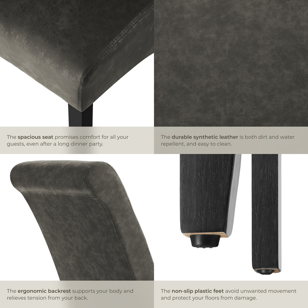 tectake Set of 4 Grey Marble Leather High Backrest Dining Chair Image 6