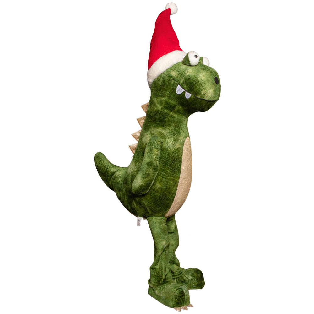 Samuel Alexander Humongous Green Standing Dinosaur with Santa Hat Christmas Decoration 117cm Image 1