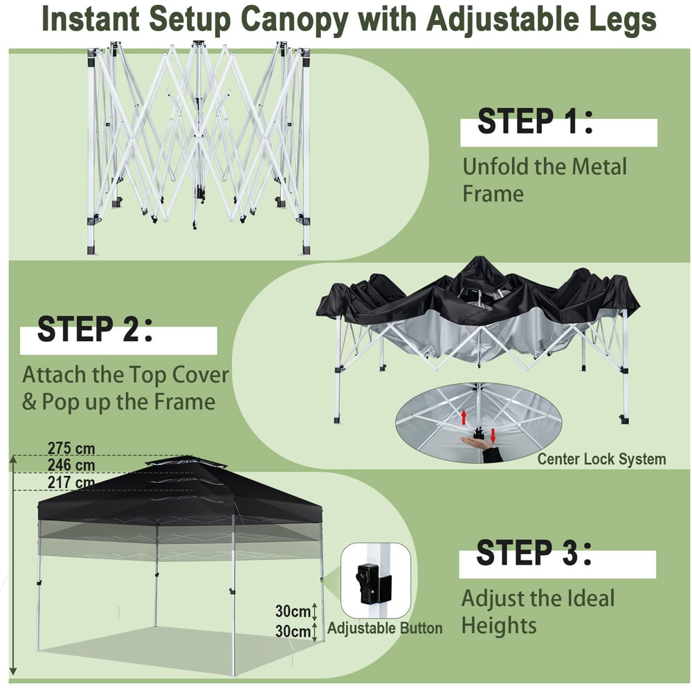 Costway 3 x 3m Black Pop Up Gazebo with Double Vented Roof Image 8