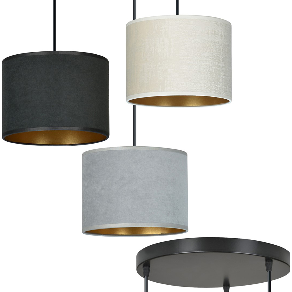 Emibig Hilde Prem 3 Light Black Grey and White Shade Black E27 Ceiling Pendant Light Image 3