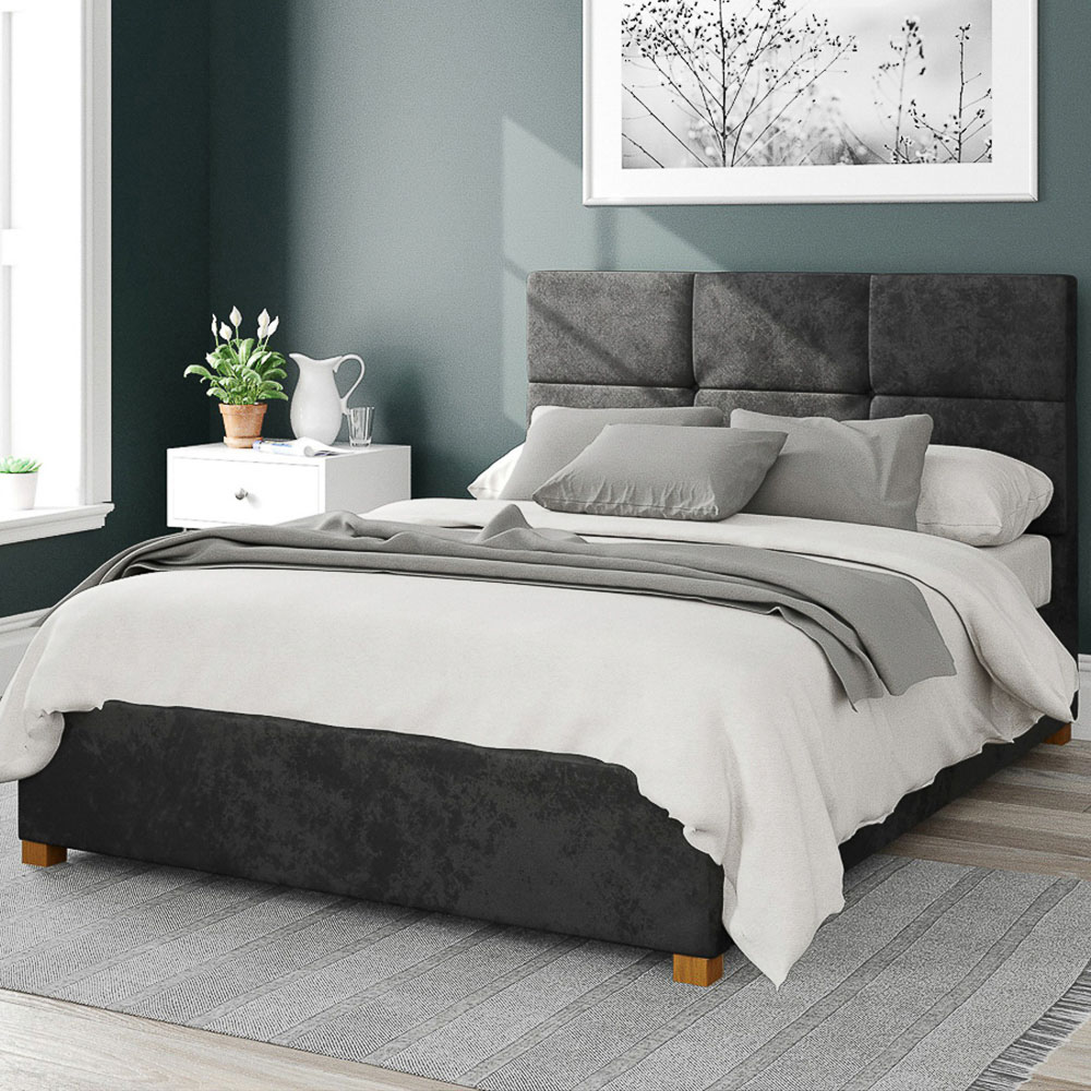 Aspire Caine Single Black Mirazzi Velvet Ottoman Bed Image 1