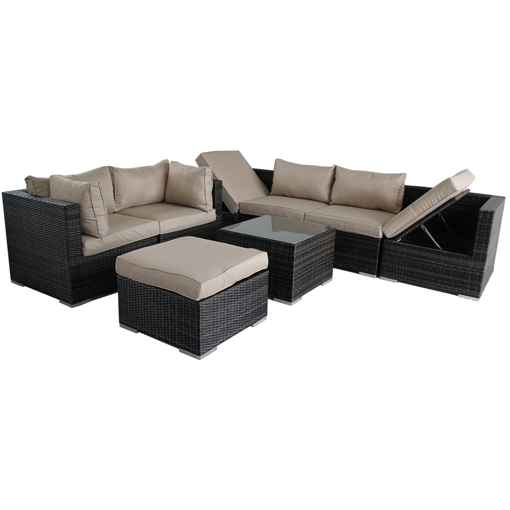 Furniture One 7 Seater Brown Rattan Modular Outdoor Recliner Sofa Image 2