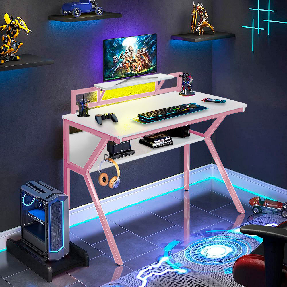 Neo Ergonomic 2 Tier Gaming Desk Pink Image 8