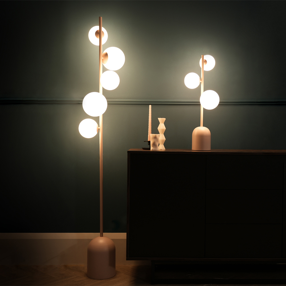 ValueLights Marlow Blush Pink Globe LED Floor Lamp Image 4