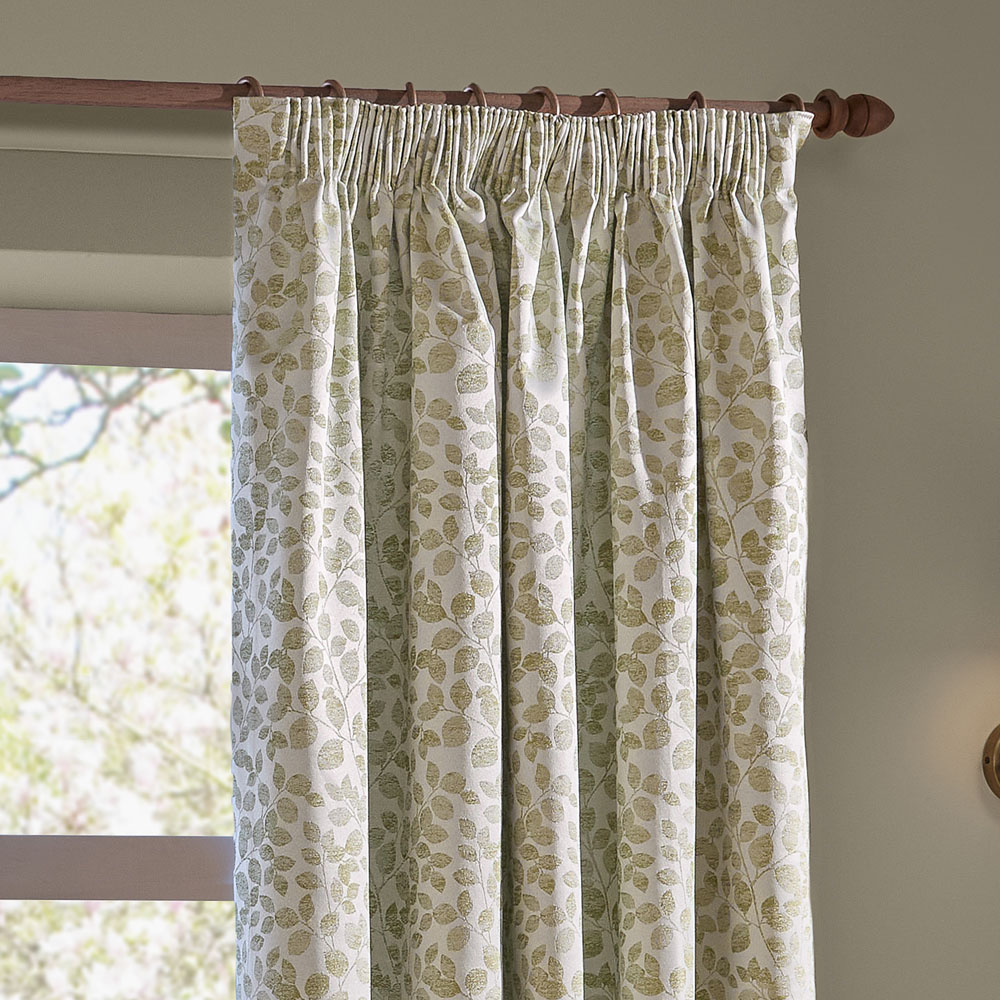Wylder Grace Leaf Sage Jacquard Fully Lined Pencil Pleat Curtains 117 x 183cm Image 4