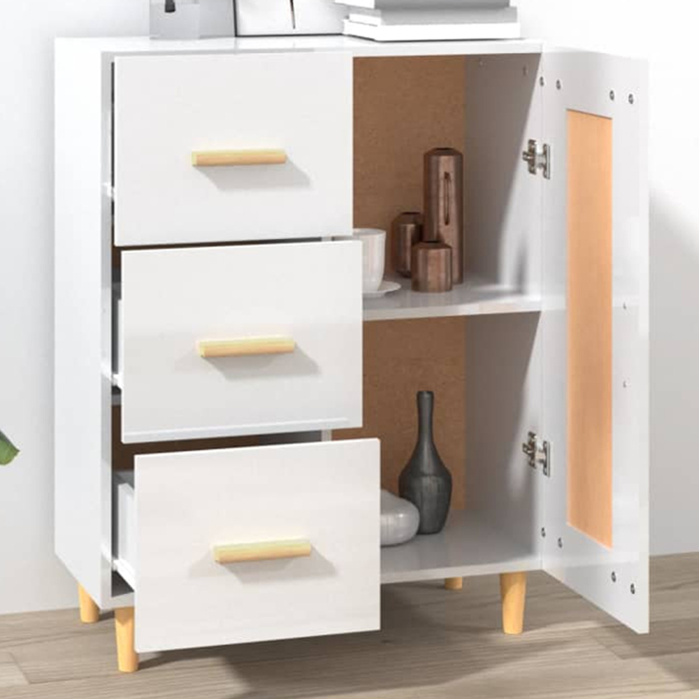 vidaXL Single Door 3 Drawer High Gloss White Sideboard Image 1