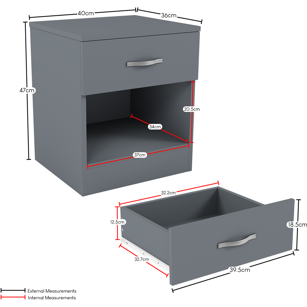 Vida Designs Riano Single Drawer Single Shelf Grey Melamine Finish Bedside Table Set of 2 Image 8