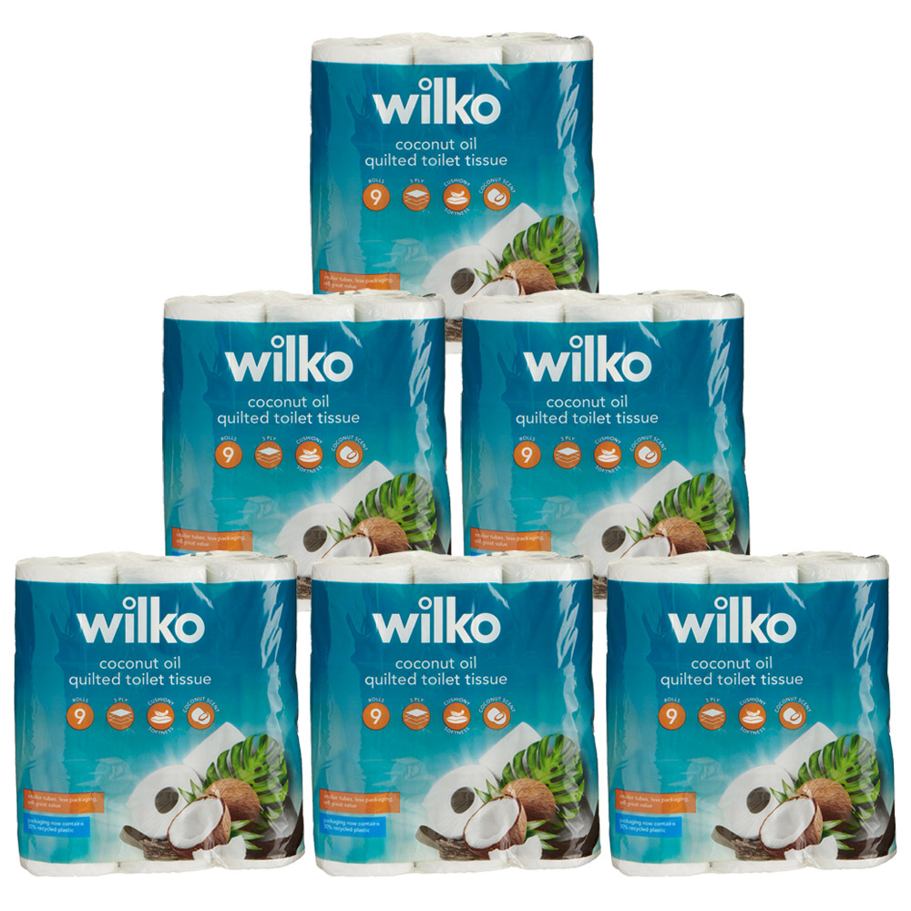 Wilko Coconut Oil Quilted Toilet Tissue 3 Ply Case of 6 x 9 Rolls Image 1