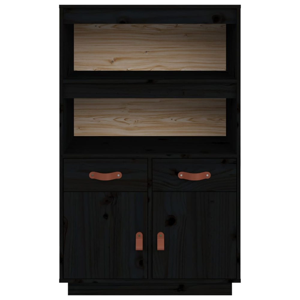 vidaXL 2 Door 2 Drawer 2 Shelf Black Pine Wood Highboard Image 6