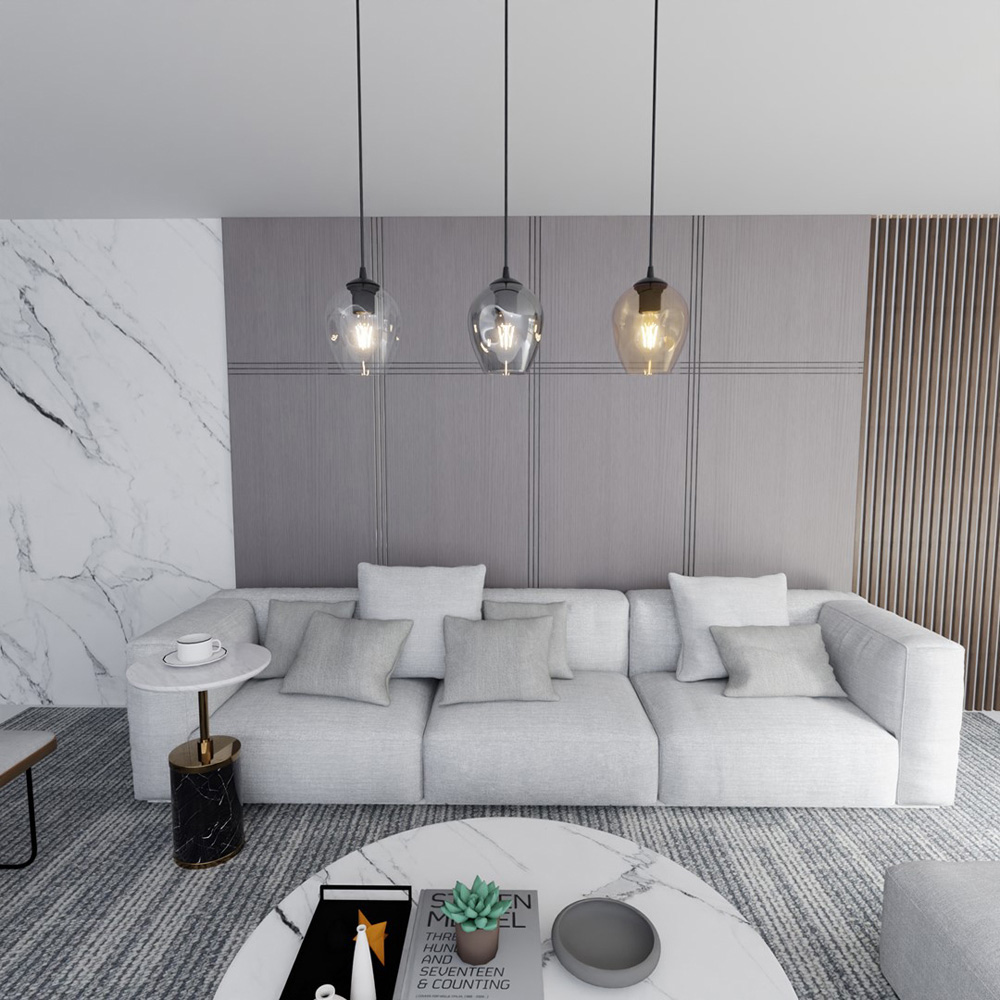 Emibig Istar 3 Light Transparent Graphite and Amber Shade Black E27 Ceiling Pendant Light Image 2