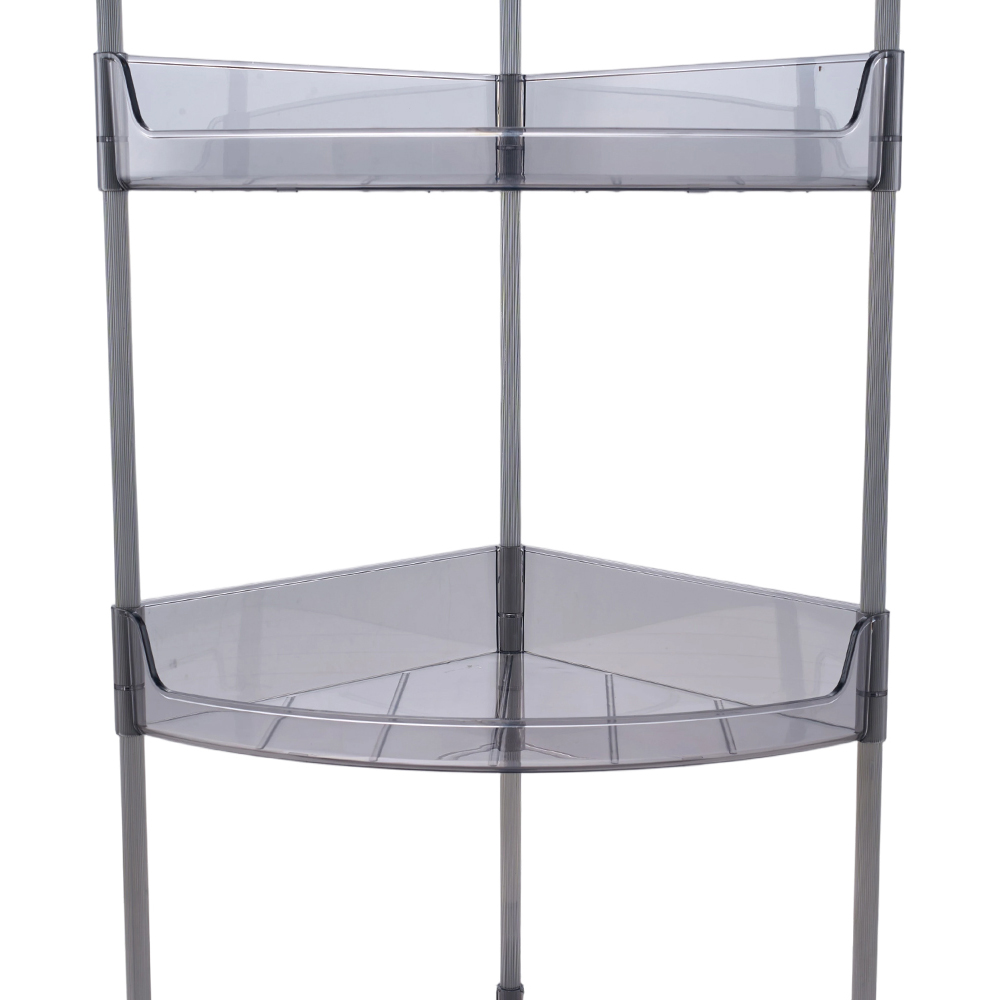 Living and Home 4-Tier Translucent Grey Corner Storage Shelf with Castors Image 6