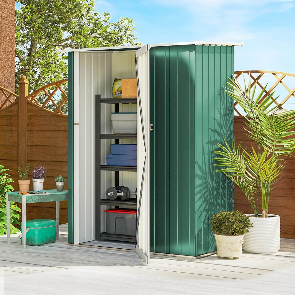 Outsunny 4.6 x 3ft Green Metal Pent Garden Shed Image 2