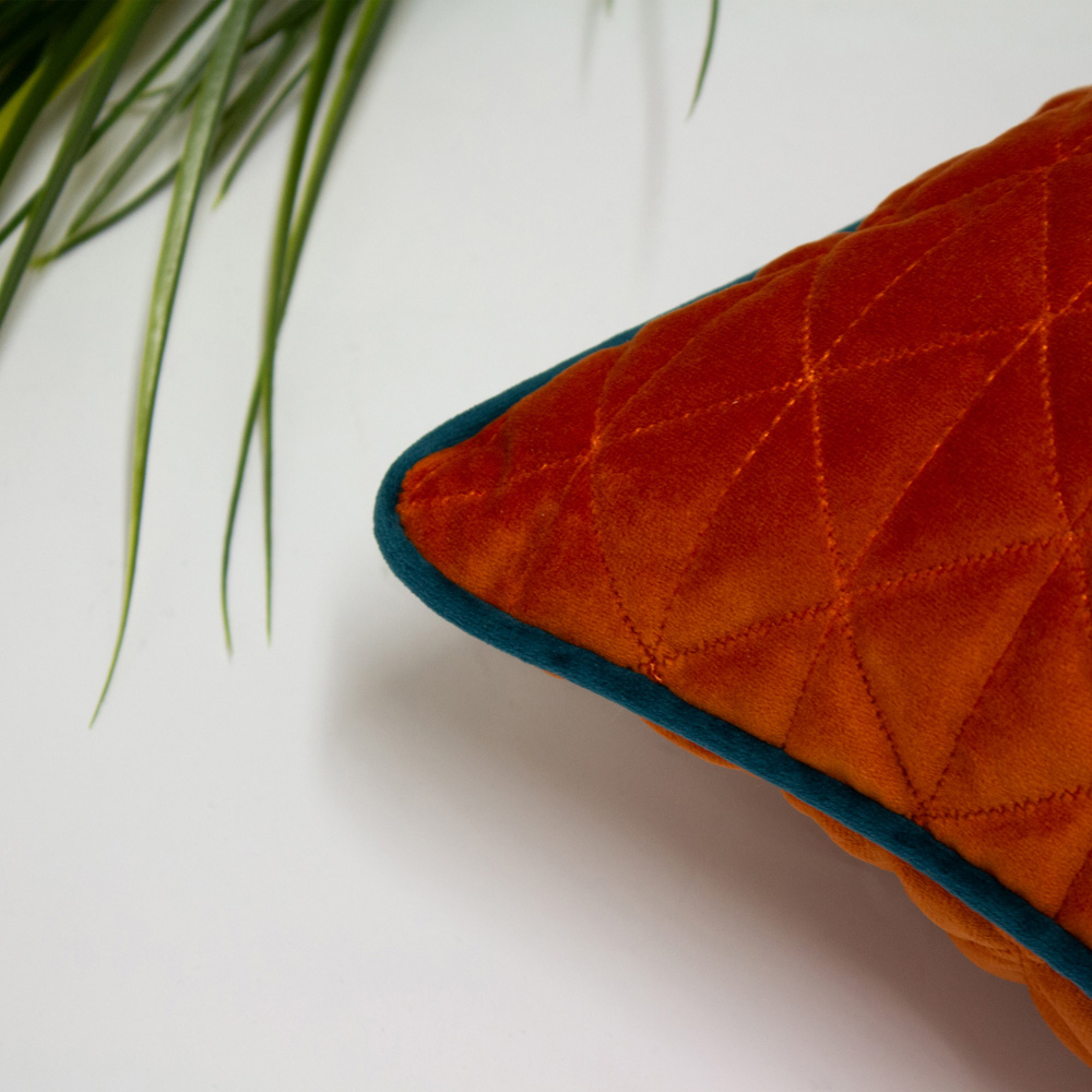 Paoletti Quartz Jaffa Orange and Teal Quilted Velvet Cushion Image 4