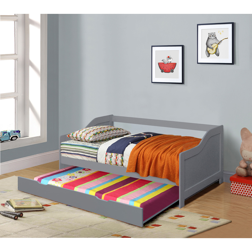 Comfy Living Single Grey Wooden Bed with Trundle Image 3