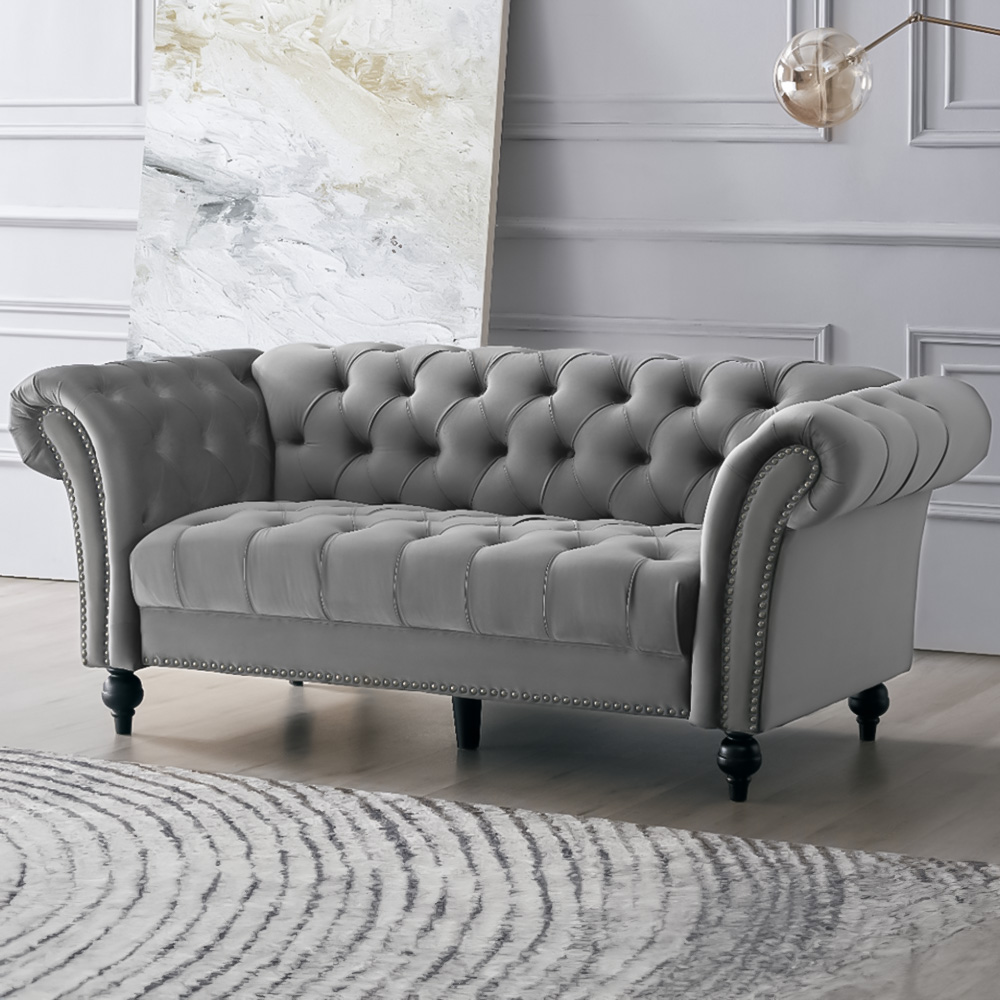 Home Detail Mayfair 3 Seater Grey Velvet Curved Sofa Image 1