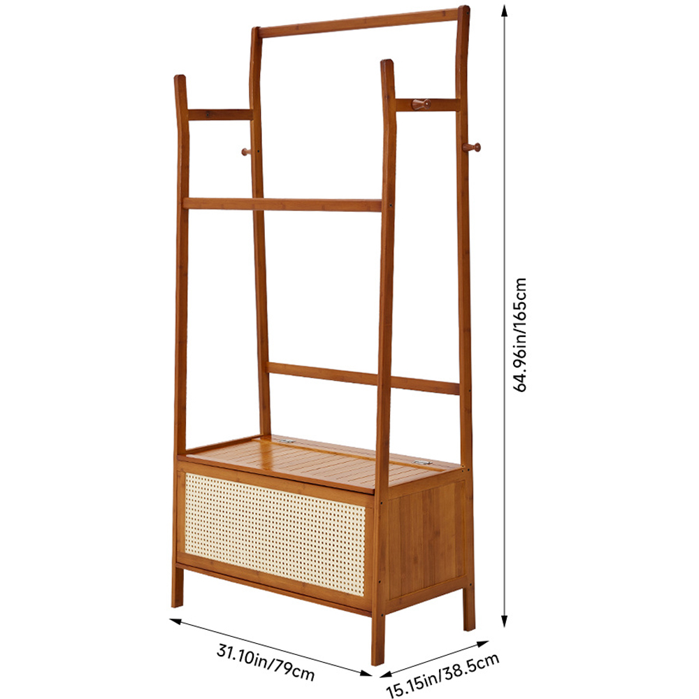 H&O Direct 3 Tier Brown Hanging Clothes Rack with Hooks and Box Image 5