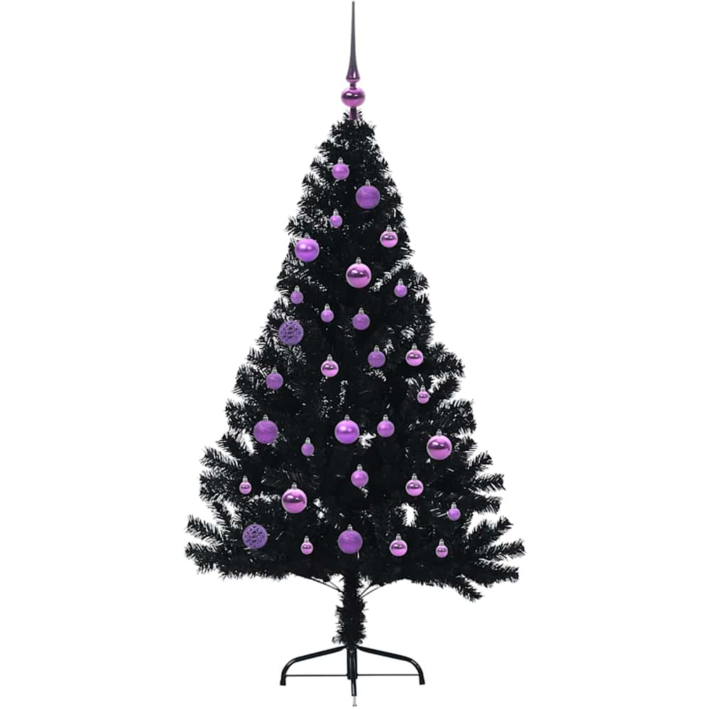 vidaXL Pre-Lit Lilac Baubles Black Artificial Christmas Tree 5ft Image 4