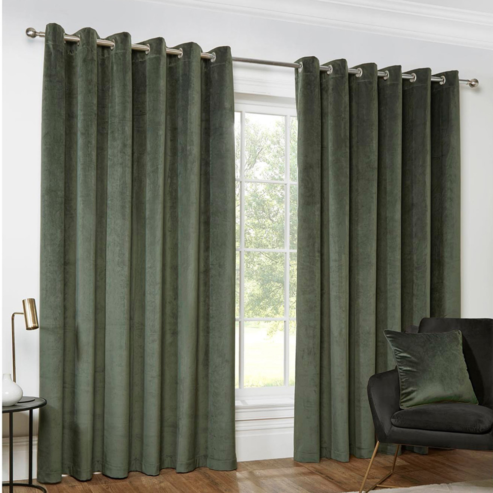 Divante Vermont Velvet Blackout Curtains - Olive / 229cm Image 1