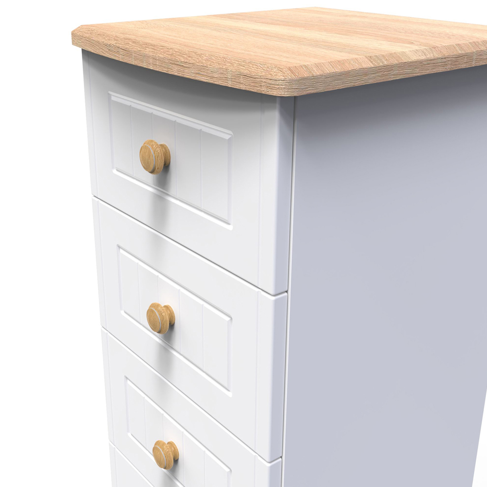 Crowndale Warwick 5 Drawer White Ash and Oak Tall Bedside Cabinet Image 5