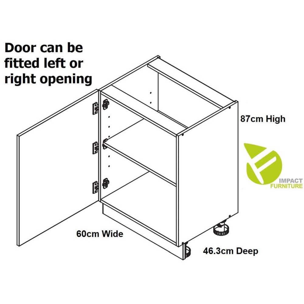 Impact Furniture Ella Single Door White High Gloss Freestanding Kitchen Cabinet Base Unit 600mm Image 5