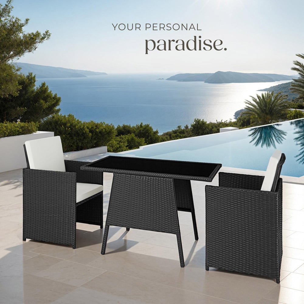 tectake Lausanne 2 Seater Rattan Garden Bistro Set Black Image 3
