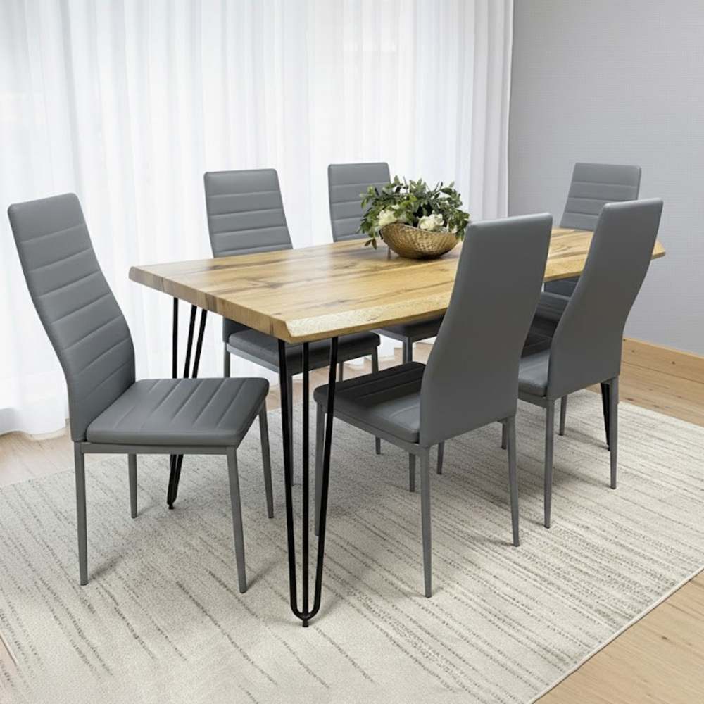 Kosy Koala 6 Seater Faux Leather Wooden Dining Set Grey Image 4