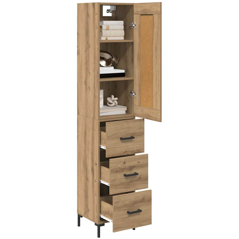 vidaXL Single Door 3 Drawer Artisan Oak Highboard Image 3