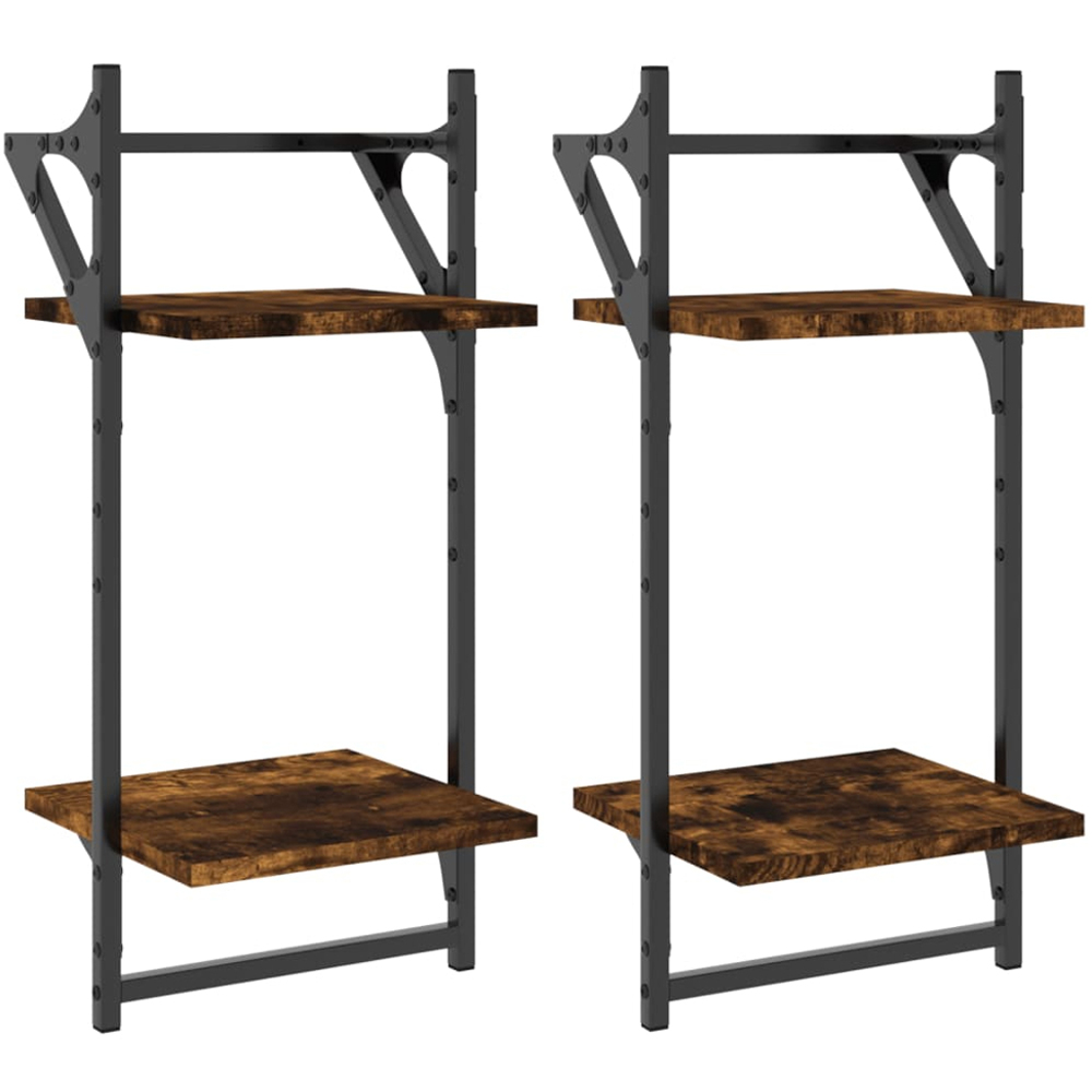 vidaXL 2-Tier Smoked Oak Wall Shelf with Bars Set of 2 Image 2