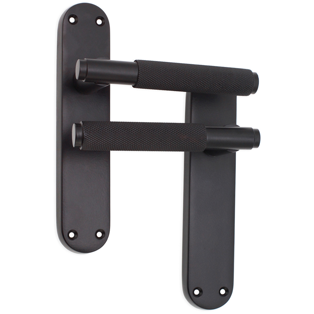 Spira Brass Connaught Matt Black Knurled Lever Door Handle with Latch Backplate 2 Pack Image 1
