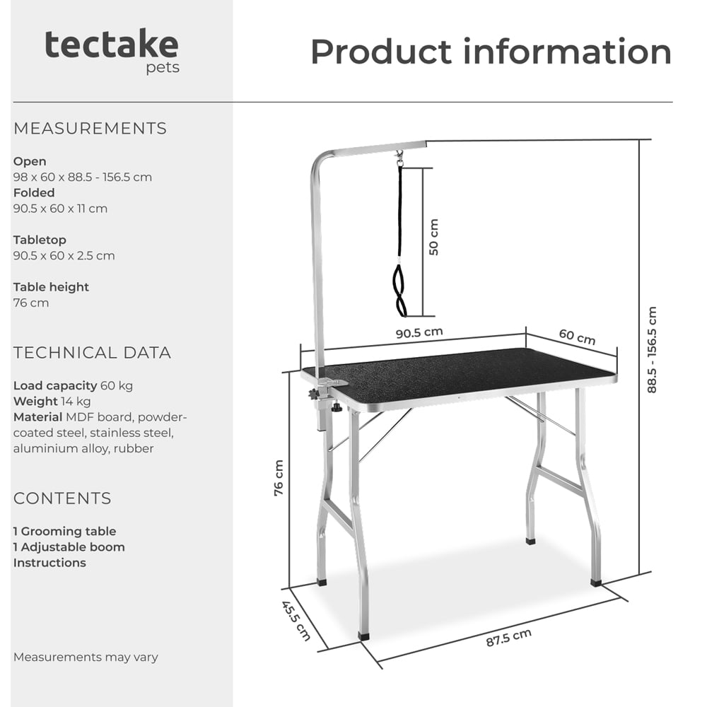 tectake Black and Grey Dog Grooming Table Image 8